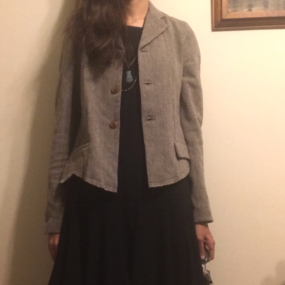 Anthro left of center notch lapel tan blazer s